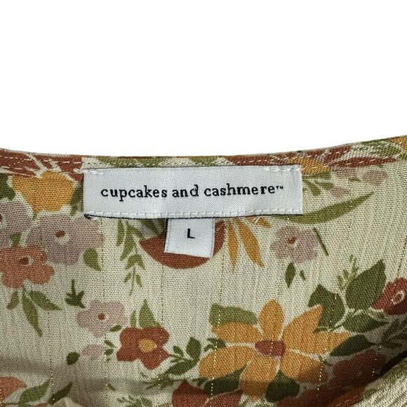 Cupcakes and Cashmere Floral Tie Neck Top Blouse Fall Boho Chic Size L - Picture 9 of 10